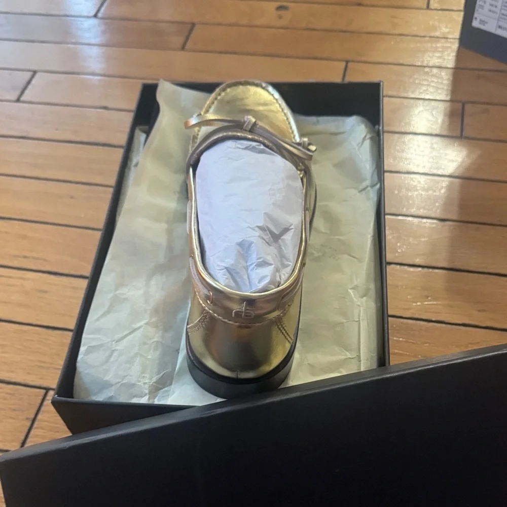 rag & bone Gold Leather Bow Driver Loafers Brand New